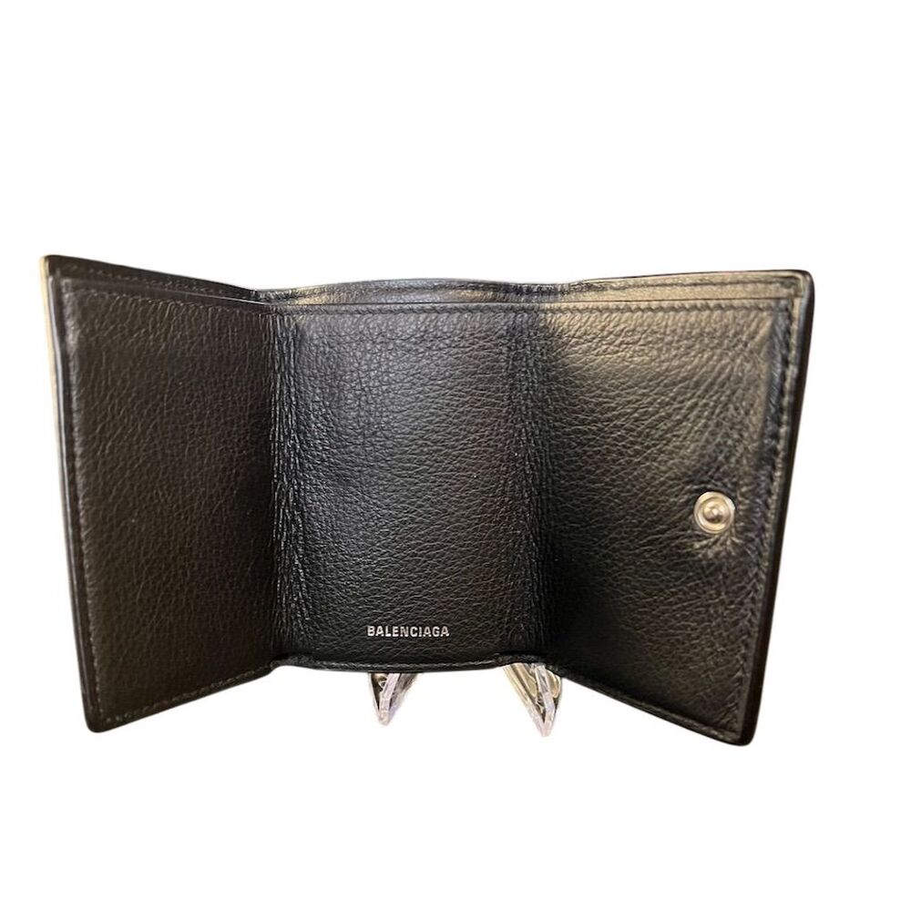 Balenciaga Papier Mini Black Leather Trifold Wallet Unisex - Picture 2 of 6